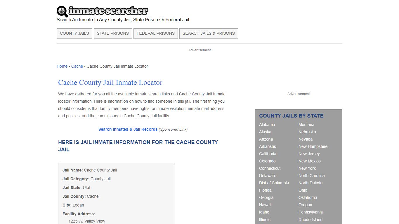 Cache County Jail Inmate Locator - Inmate Searcher
