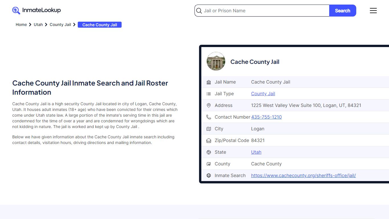 Cache County Jail Inmate Search and Jail Roster Information - Inmate Lookup